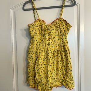 Urban Outfitters Yellow Floral romper with removal straps. Petite small